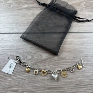 Chico's Women Bracelet Valentines Day Heart Charm Mixed Metal Silver Gold OS